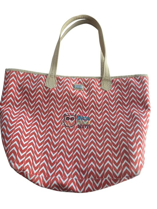 Amo & Lulu Handbags - Amo & Lulu Red Chevron Nurse Tote "This Nurse Gives A Hoot" Embroidery Zippered